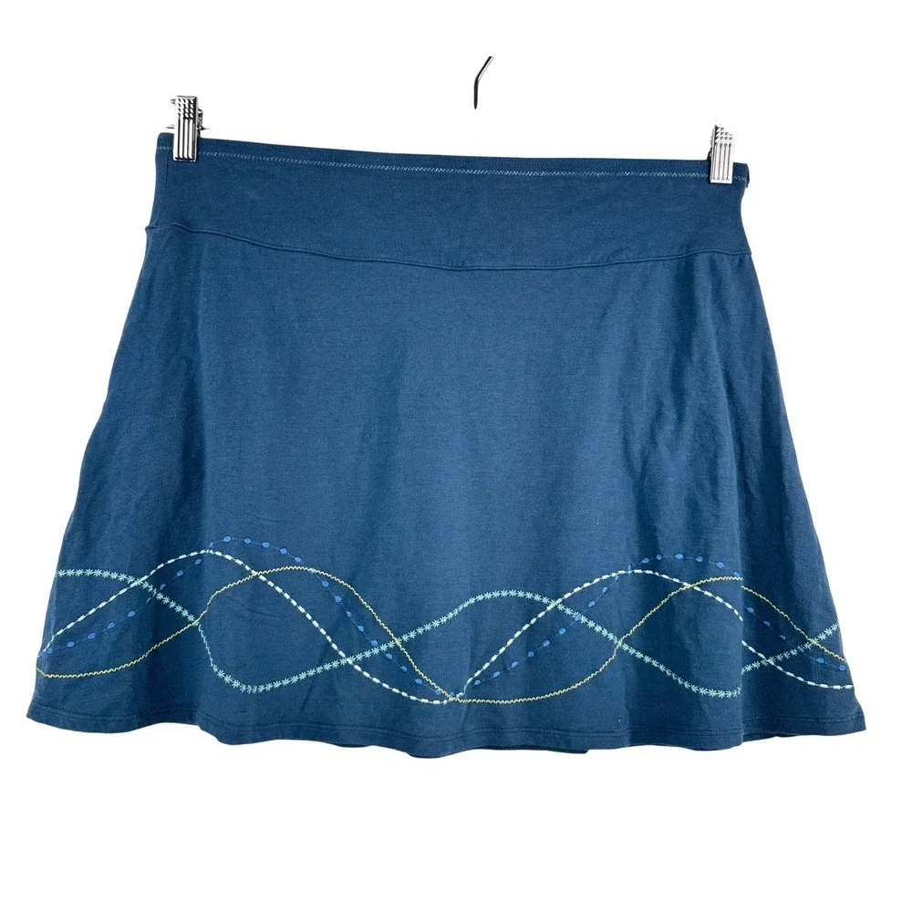Title Nine‎ knit Skirt sz M Blue Embroidered Pockets Modal Blend comfy